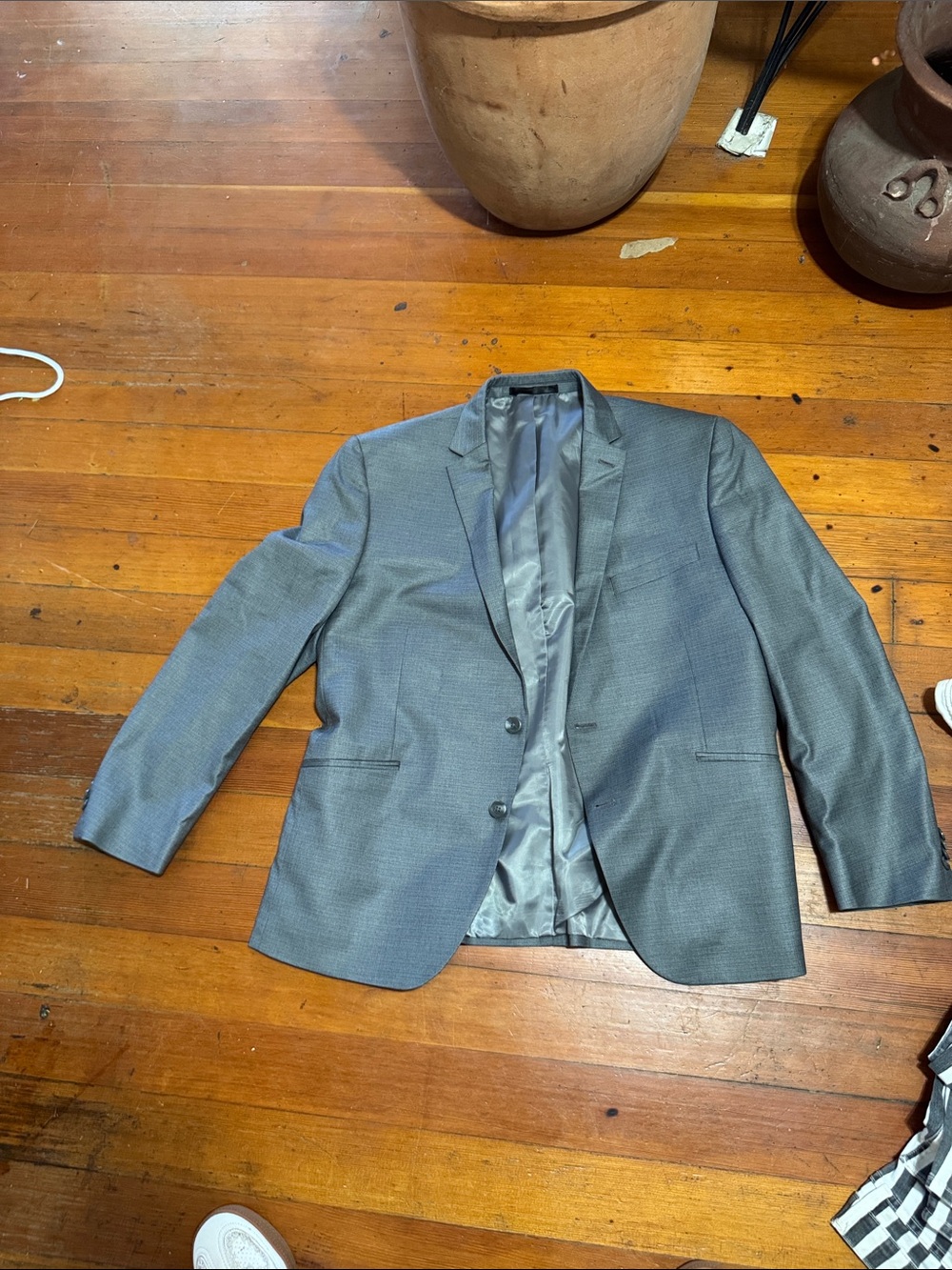 Men's Gray Textured Two-Button Blazer
